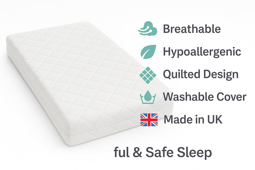 Toddler Cot Mattress 120 x 60 x 5 cm – Extra Thick Baby Mattress for Cot Beds – Quilted Polypropylene Cover – Firm Foam Support, Removable Cover – UK Made