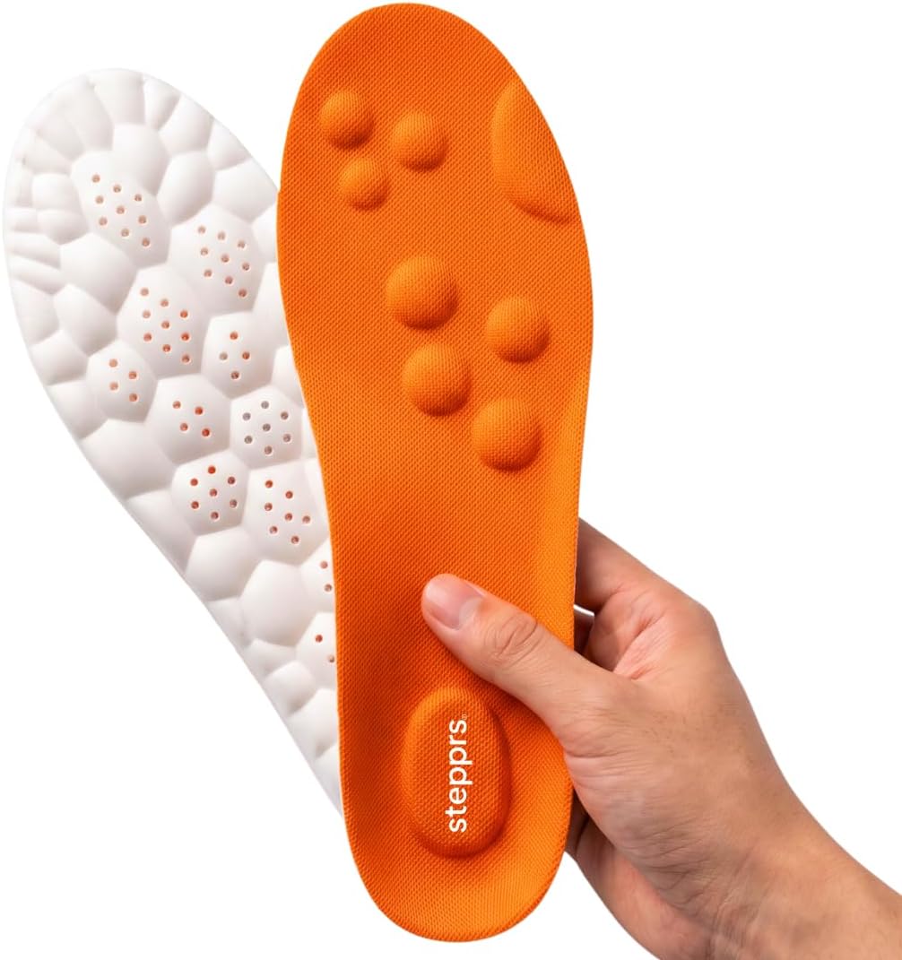 Original Stepprs Comfort Boosting Massage Insoles, 4D Memory Foam Thermal Insoles with Arch Support for Men and Women (Orange, EU 37-38)
