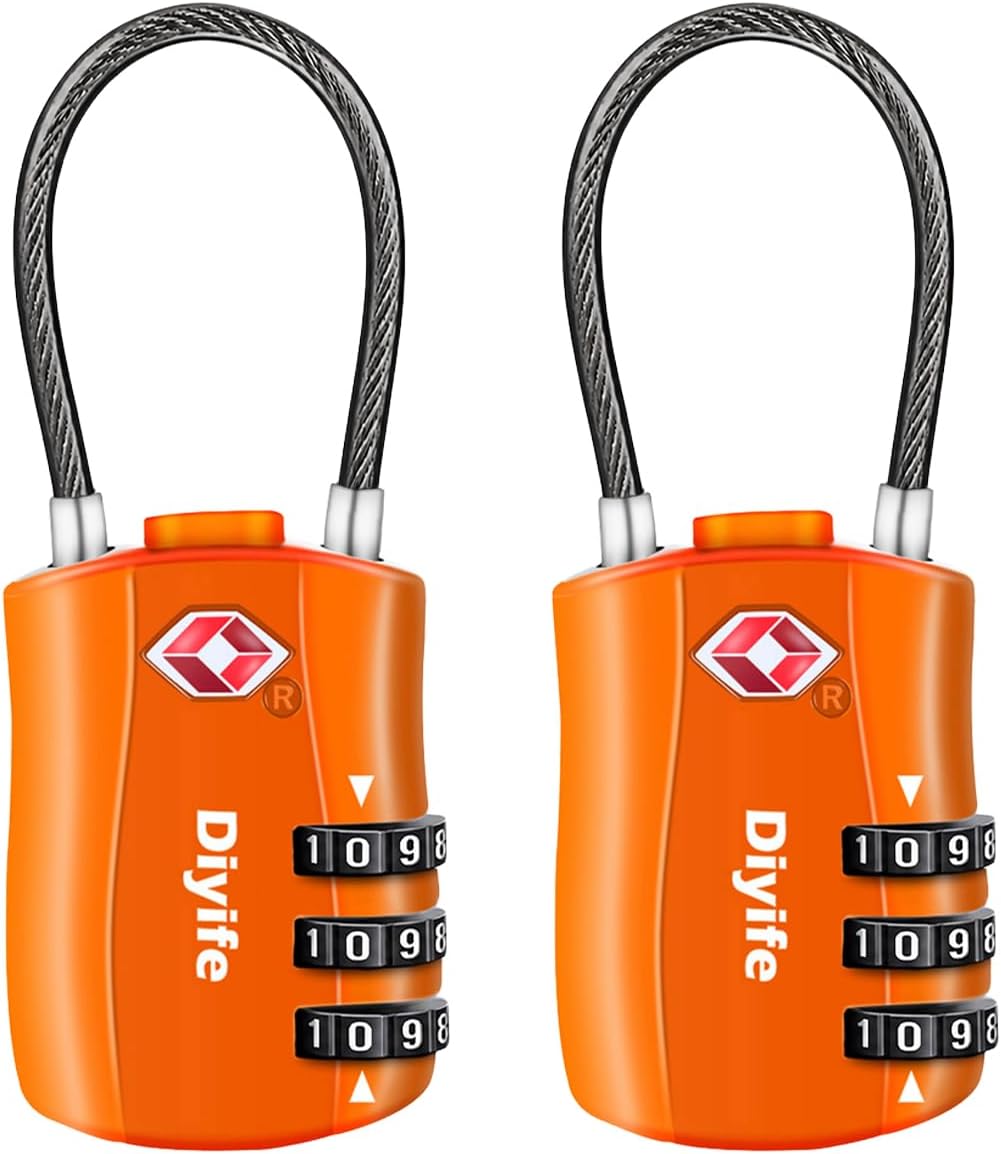 Diyife TSA Approved Luggage Locks with Flexible Steel Cable, Easy to Set up