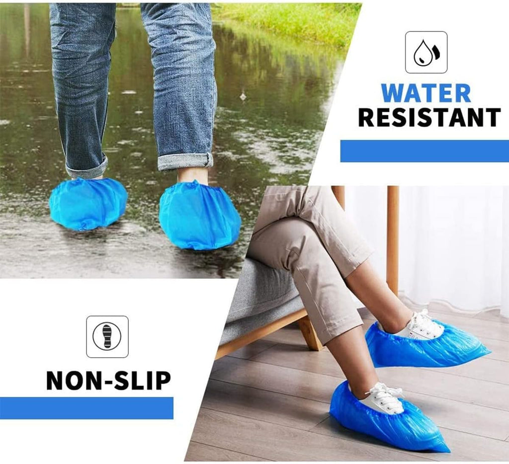 WUJUN 100/200 Pack Blue/Black Disposable Shoes Covers Boot Cover Waterproof, Dust-proof, Non-slip, One Size Fit Most, Protect Your Shoes, Carpets and Floors. Cleaning Accessories