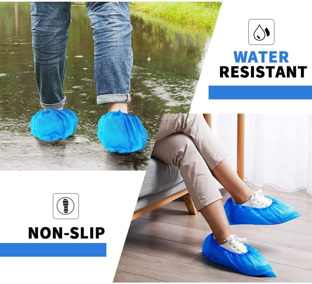 WUJUN 100/200 Pack Blue/Black Disposable Shoes Covers Boot Cover Waterproof, Dust-proof, Non-slip, One Size Fit Most, Protect Your Shoes, Carpets and Floors. Cleaning Accessories