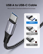 USB to USB C Cable(1M 3-Pack),USB Type C Fast Charger Cable Nylon Braided