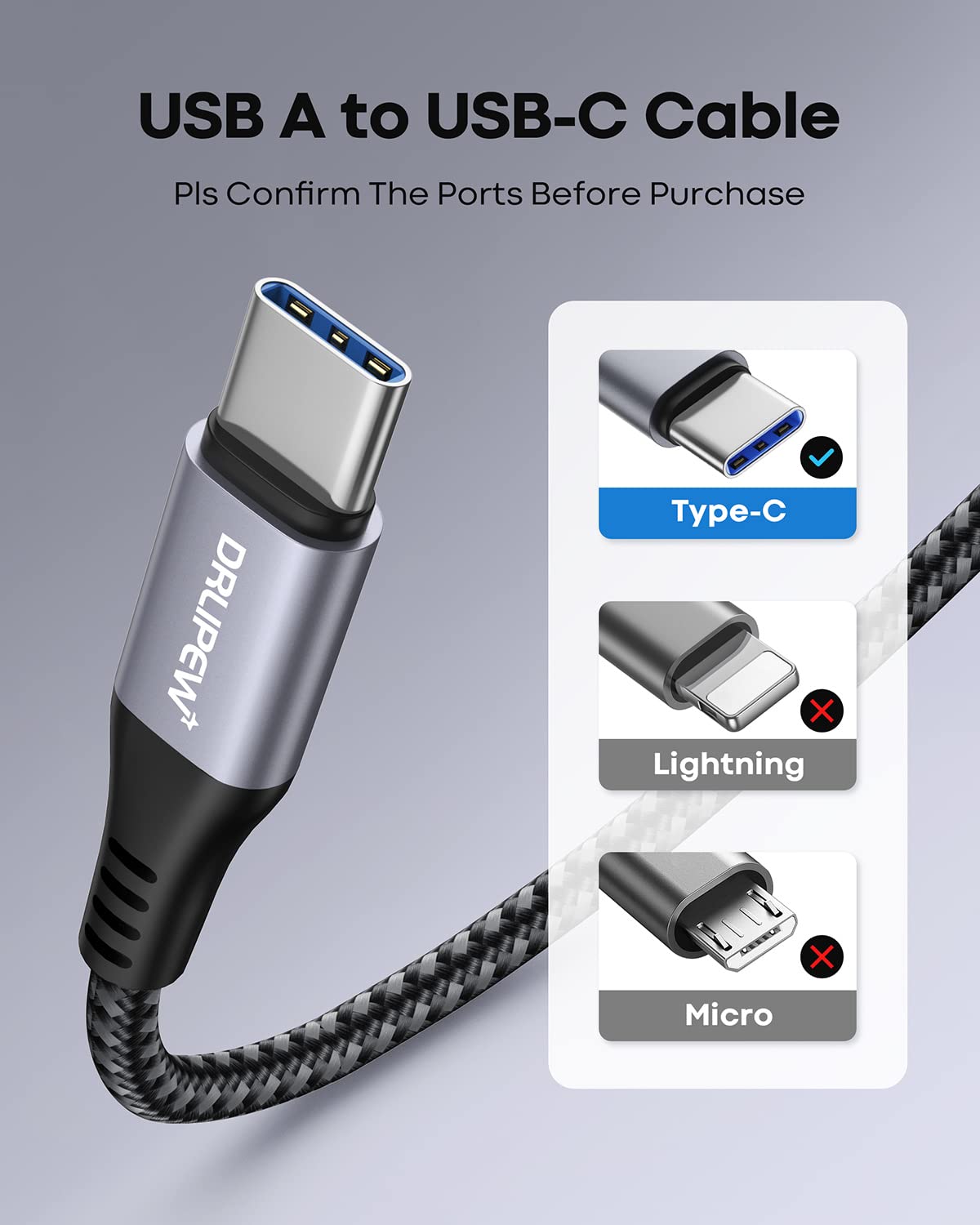 USB to USB C Cable(1M 3-Pack),USB Type C Fast Charger Cable Nylon Braided