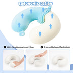 WENGX Travel Neck Pillow With Storage Bag Memory Foam Head Support Flight Pillows Cushion for Airplane Train Car Office Travel Essential for a Long Hauls Sleeping Rest(Pale Pink)
