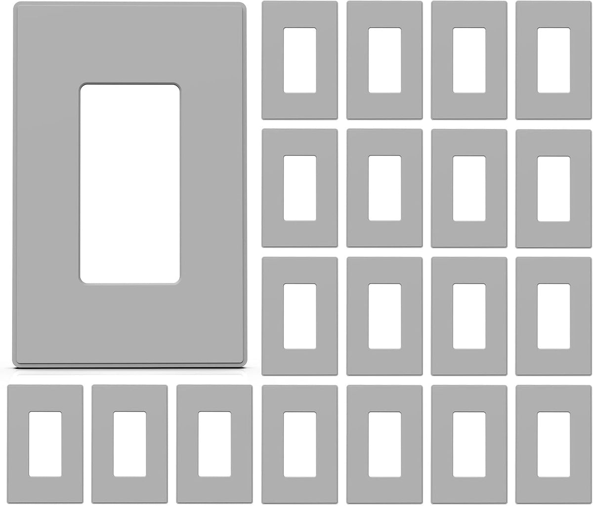 ELEGRP 2-Gang Screwless Decorative Wall Plates, Mid-Size 4.88" height x 4.94" length Unbreakable Thermoplastic Faceplate Cover for Decorator Receptacle Outlet & Switch, UL Listed (5 Pack, Matte White)