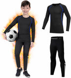 Kids Base Layer - Fleece Lined Athletic football skins, Warm Football Skins Long Sleeve Top and Leggings Compression Set, Reflective Line Thermal Underwear for Biking, Ski & Running