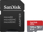 SanDisk 128GB Ultra microSDXC card + SD adapter, Memory card Full HD, up to 140 MB/s, For smartphones and Tablets, with A1 App Performance, UHS-I, Class 10, U1