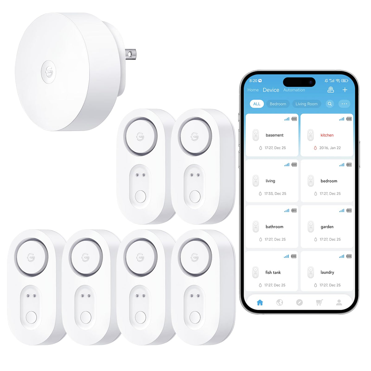 GoveeLife Upgraded Smart Water Leak Detector 1s with High Alarm, 3 Pack