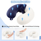 WENGX Travel Neck Pillow With Storage Bag Memory Foam Head Support Flight Pillows Cushion for Airplane Train Car Office Travel Essential for a Long Hauls Sleeping Rest(Pale Pink)