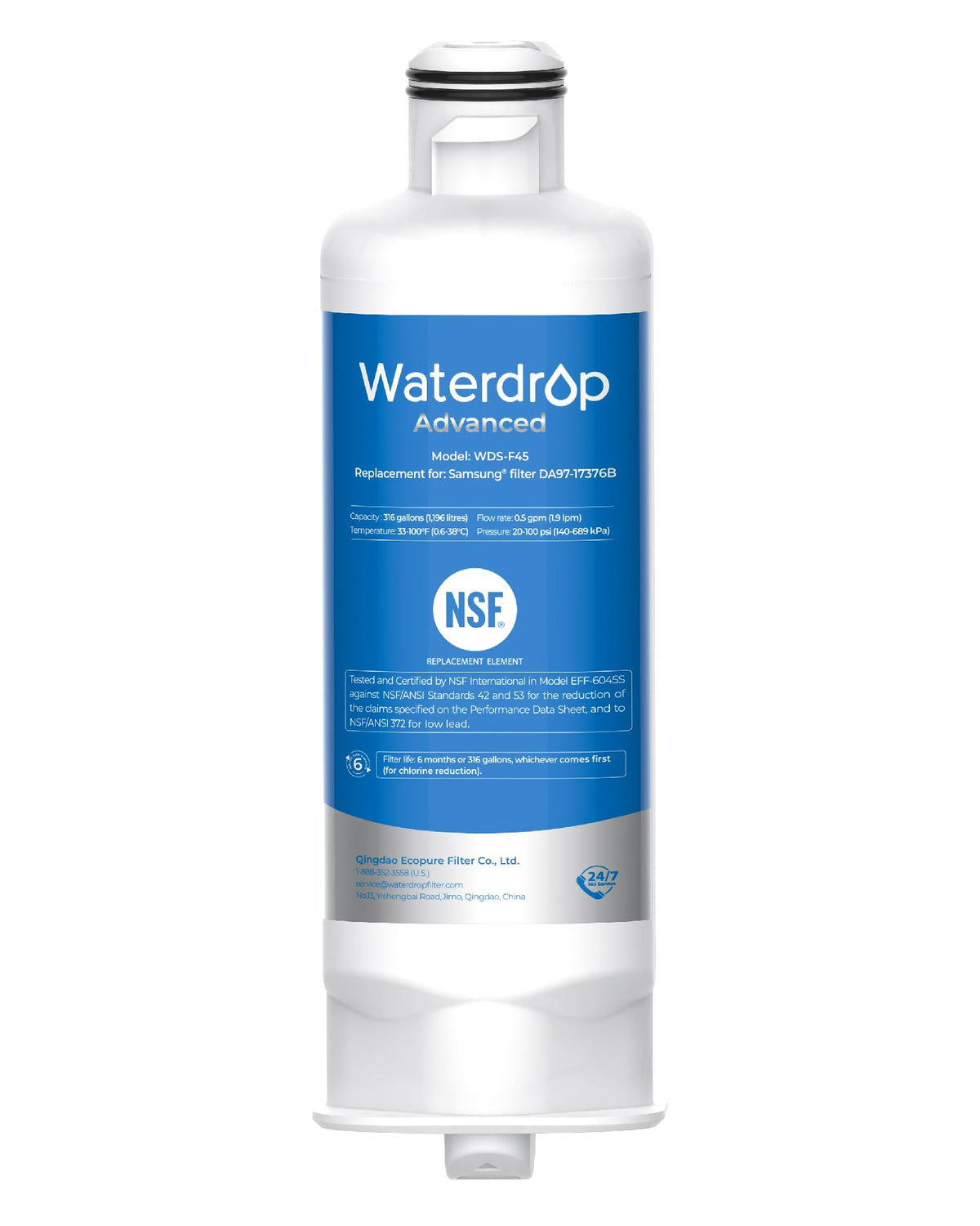 Waterdrop WD-F45 Water Filter, Replacement for Samsung® DA97-17376B, 3 Pack