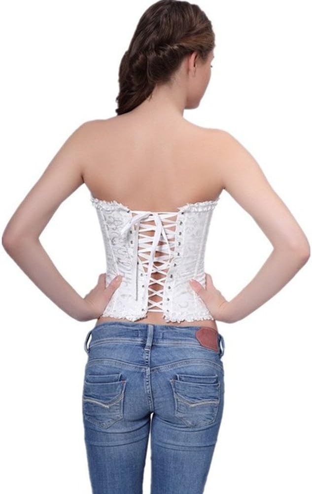 PhilaeEC Women's Plus Size Bridal Lingerie Lace up Satin Boned Corset + G-string