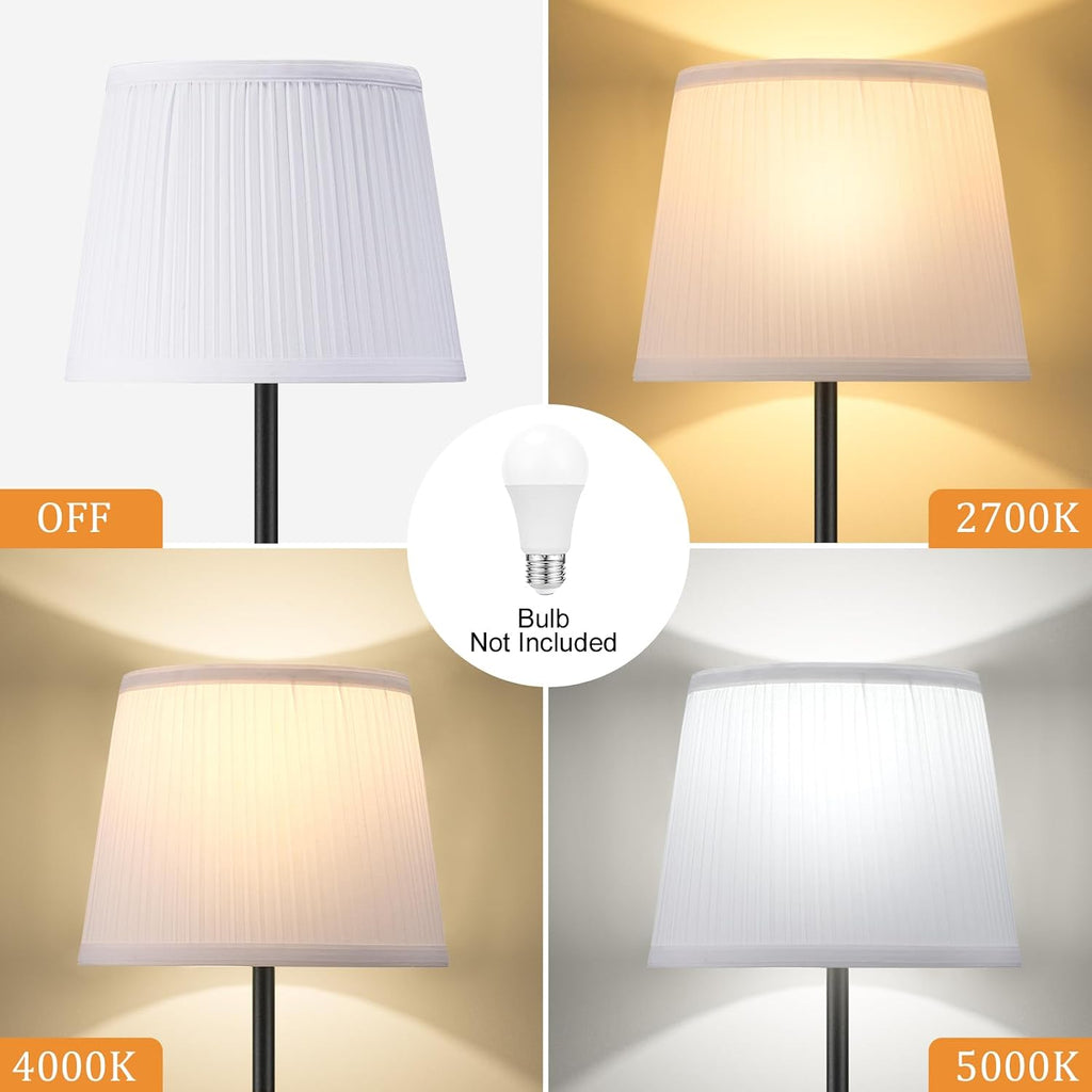 Ambimall Floor Lamp for Living Room with Smart Light Bulb, RGB + Stepless Dimmable Colors Temperature & Brightness(White Shade & Black Pole)