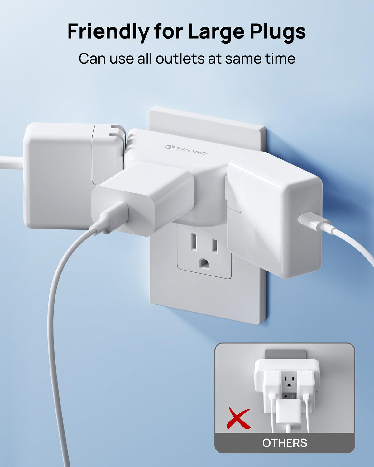 TROND Multi Plug Outlet Extender with USB, 2 Pack Plug Splitter