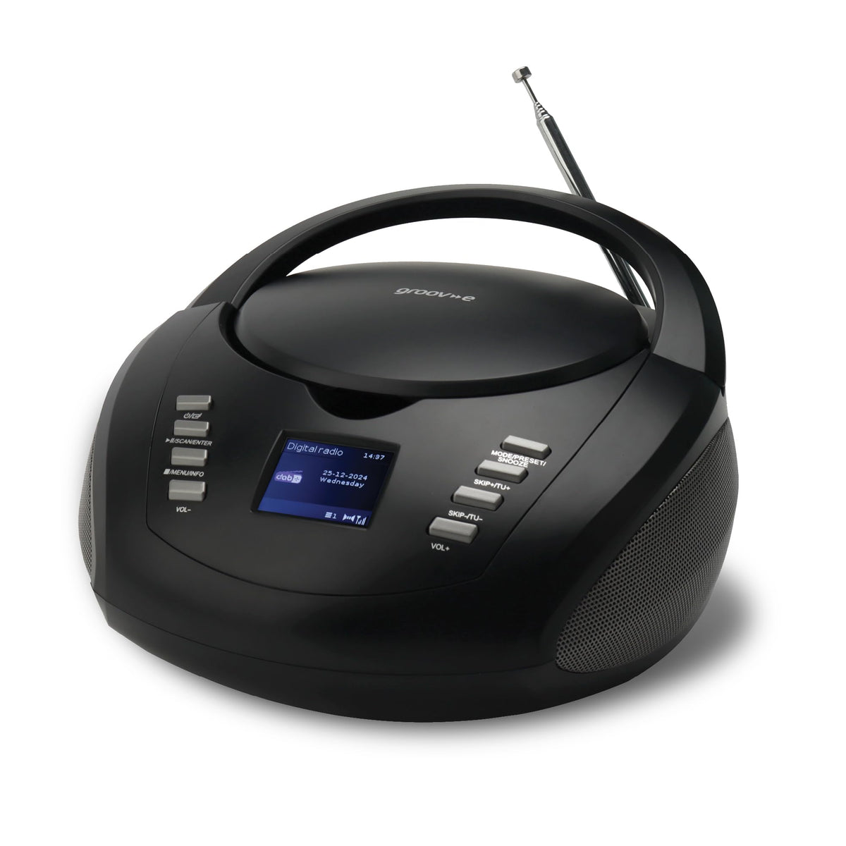 Groov-e Original Boombox - Portable CD Player with Bluetooth, Radio, 3.5mm Aux Port, & Headphone Socket - LED Display, 2 x 1.2W Speakers - Battery or Mains Powered - Blue