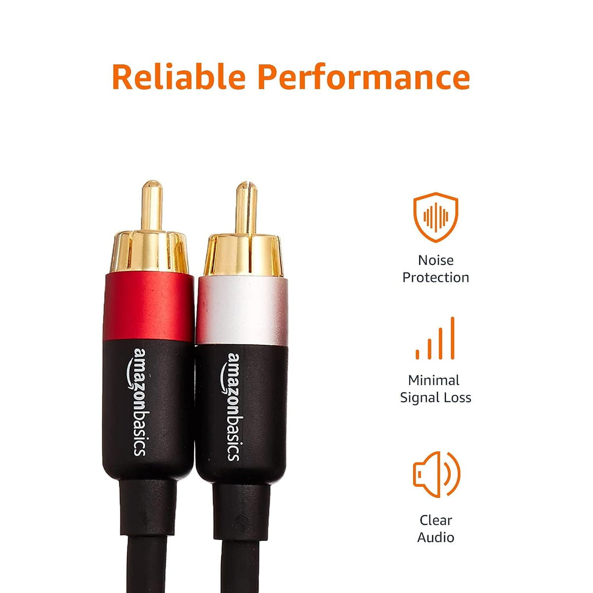 Amazon Basics 2 RCA Cables for Amplifier, Active Speakers or Subwoofer, 1.2 m, Black