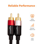 Amazon Basics 2 RCA Cables for Amplifier, Active Speakers or Subwoofer, 1.2 m, Black