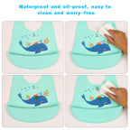 Vicloon Silicone Baby Bib, Baby Weaning Bibs, Waterproof Baby Feeding Bibs Adjustable with Wide Food Catcher Pocket Unisex Toddler Bibs