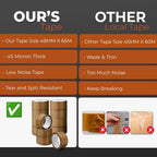 Packaging Tape, Industrial Brown Parcel Tape 3 Rolls With Low Noise - 48mm X 66m, Secure Sticky Brown Tape For Box Packaging, Moving Boxes, Packing Tape Strong For Moving House (3 rolls)