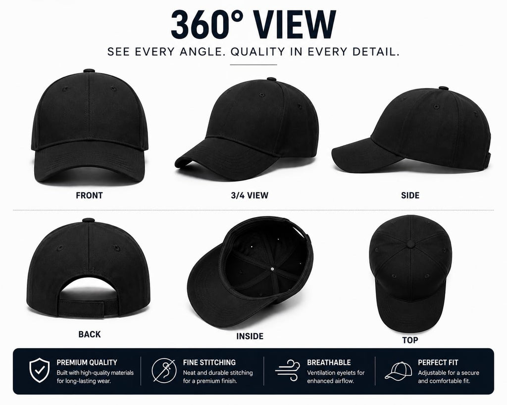 Baseball Cap for Men & Women, Adjustable Unisex 6 Panel Hat with Curved Peak, Breathable Eyelets, One Size Fits Most, Casual Sports Outdoor Wear