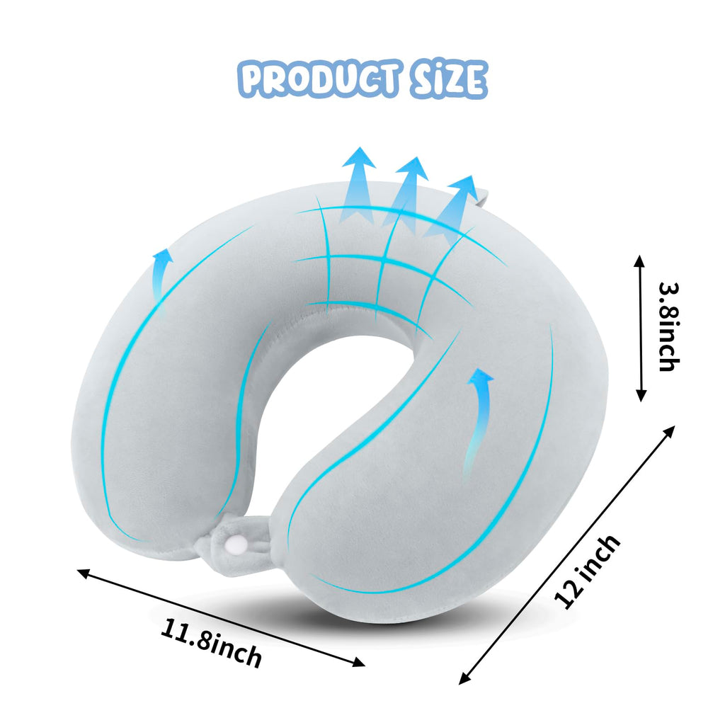 WENGX Travel Neck Pillow With Storage Bag Memory Foam Head Support Flight Pillows Cushion for Airplane Train Car Office Travel Essential for a Long Hauls Sleeping Rest(Pale Pink)