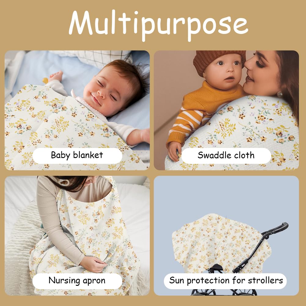Aolso Breastfeeding Cover Nursing Cover, Muslin Cotton Soft Breathable Nursing Cover, Adjustable Strap Breast Feeding Coverall for Car Seat Blanket and Stroller Coverall (White-Bear)