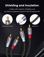 MOSWAG RCA Stereo Cable,2-Male to 2-Male RCA Audio Stereo Cable 10Ft/3M,RCA Cord Auxiliary Audio Cord Nylon Braided for Home Theater, HDTV, Amplifiers, Hi-Fi Systems, Car Audio, Speakers