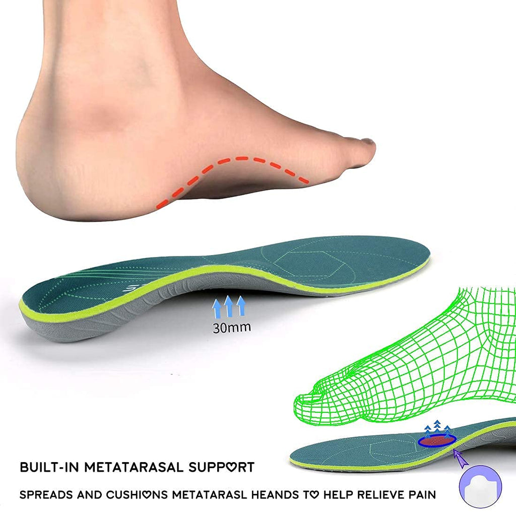 Plantar Fasciitis Arch Support Orthopedic Insoles Relieve Flat Feet Heel Pain Shock Absorption Comfortable Inserts(Size:UK-7,Length:10.25",Green)