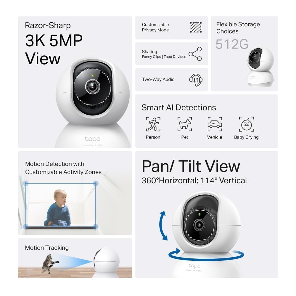 Tapo C200P2 2-Pack Full HD Indoor Security Camera Pet Camera House Security