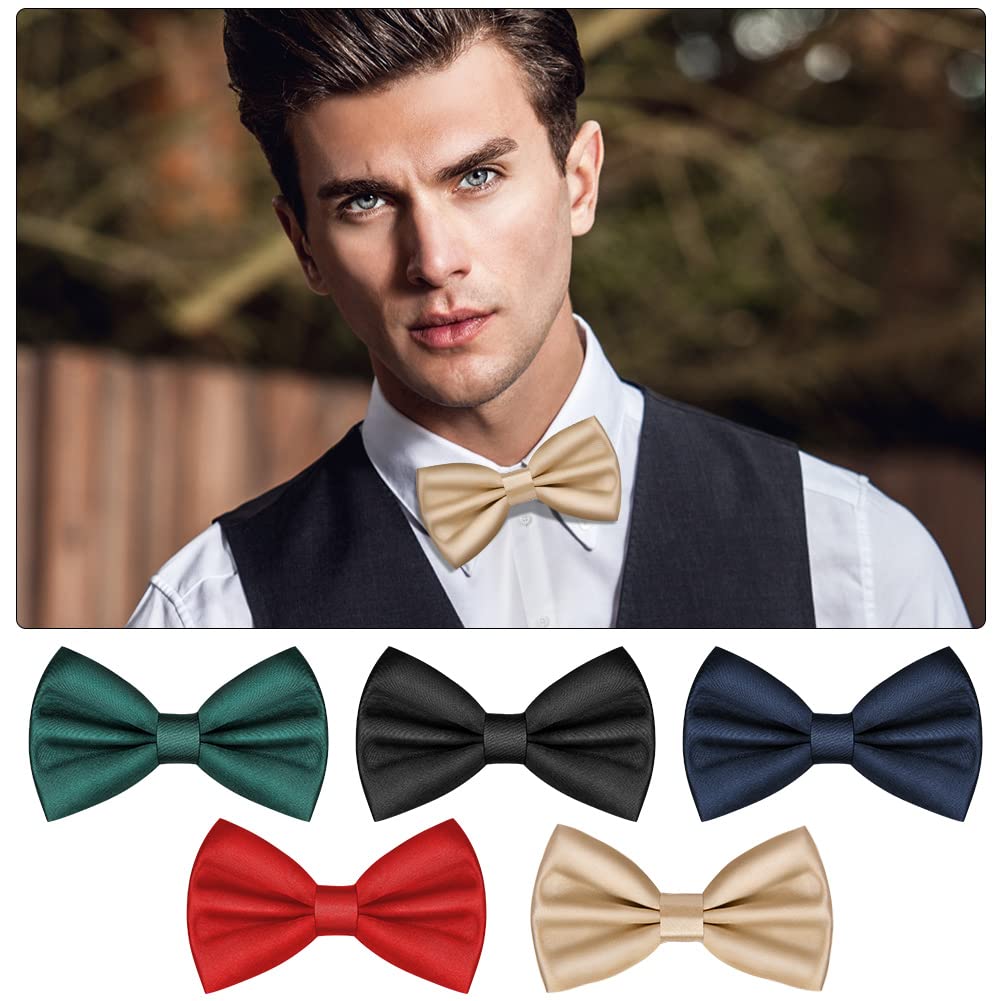 URAQT Men Pre-Tied Solid Satin Bow Tie, Adjustable Formal Bowtie