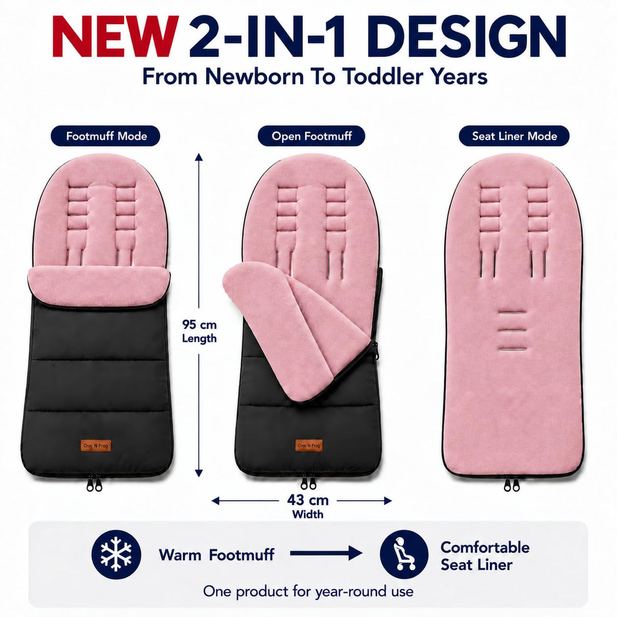 CrocnFrog Universal Baby Bunting Footmuff - Cosy Toes Fit Toddler Foot Muff for Stroller, Buggy, Pushchair & Pram Footmuffs Comes with Warm and Soft Polar Fleece Water, Wind