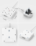 3M 4 Way Extension Lead with 4 USB Slots (1 USB-C + 3 USB-A), Mscien White Wall-Mounted Extension Socket with Switch and LED Indicator for Living Room, Bedroom, Kitchen, Office