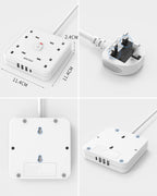 3M 4 Way Extension Lead with 4 USB Slots (1 USB-C + 3 USB-A), Mscien White Wall-Mounted Extension Socket with Switch and LED Indicator for Living Room, Bedroom, Kitchen, Office