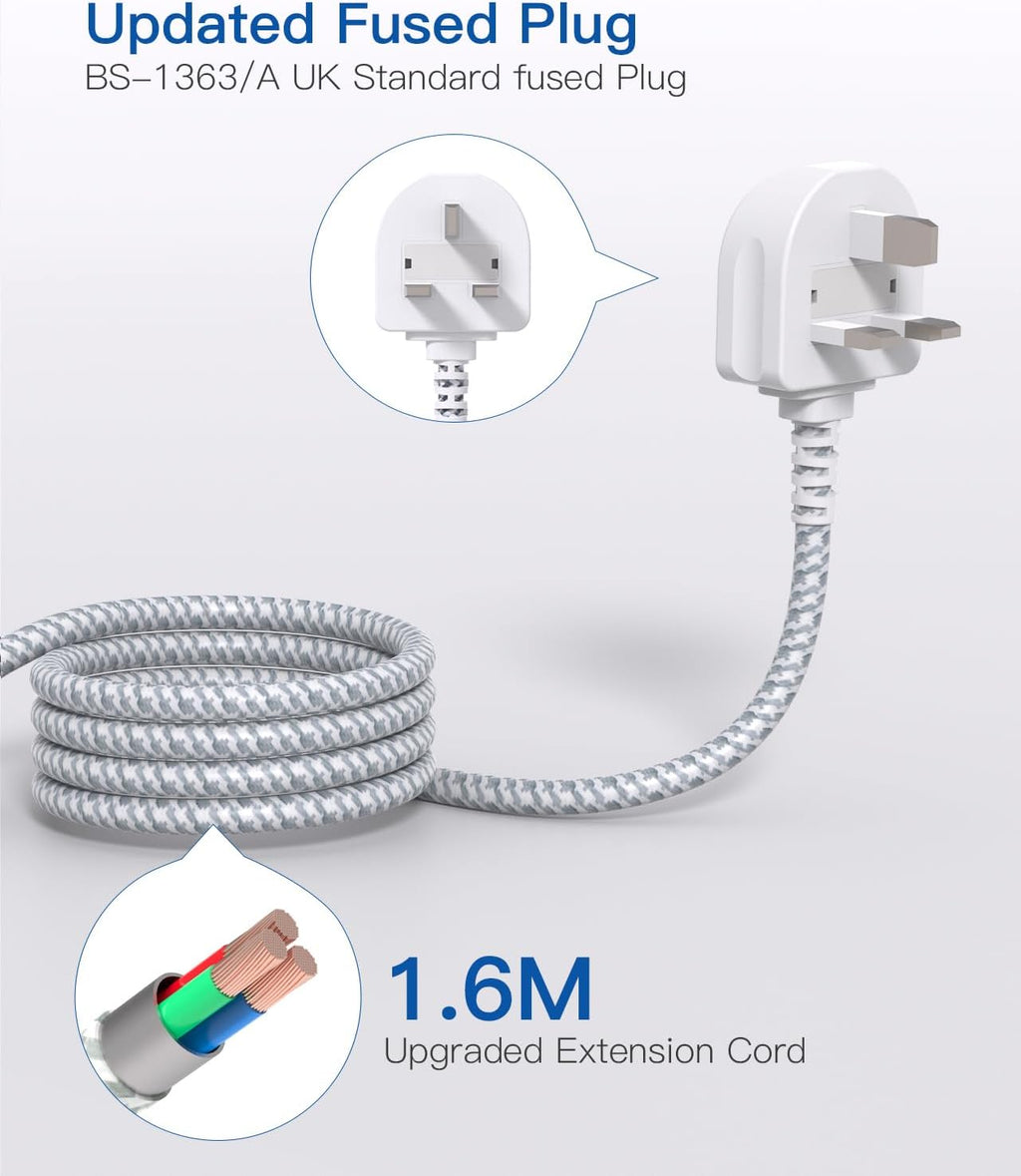 Extension Lead with USB Slots, 6 Way Outlets 5 USB (5A, 3 USB- C Port),1.6M