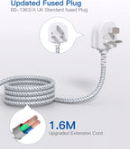Extension Lead with USB Slots, 6 Way Outlets 5 USB (5A, 3 USB- C Port),1.6M