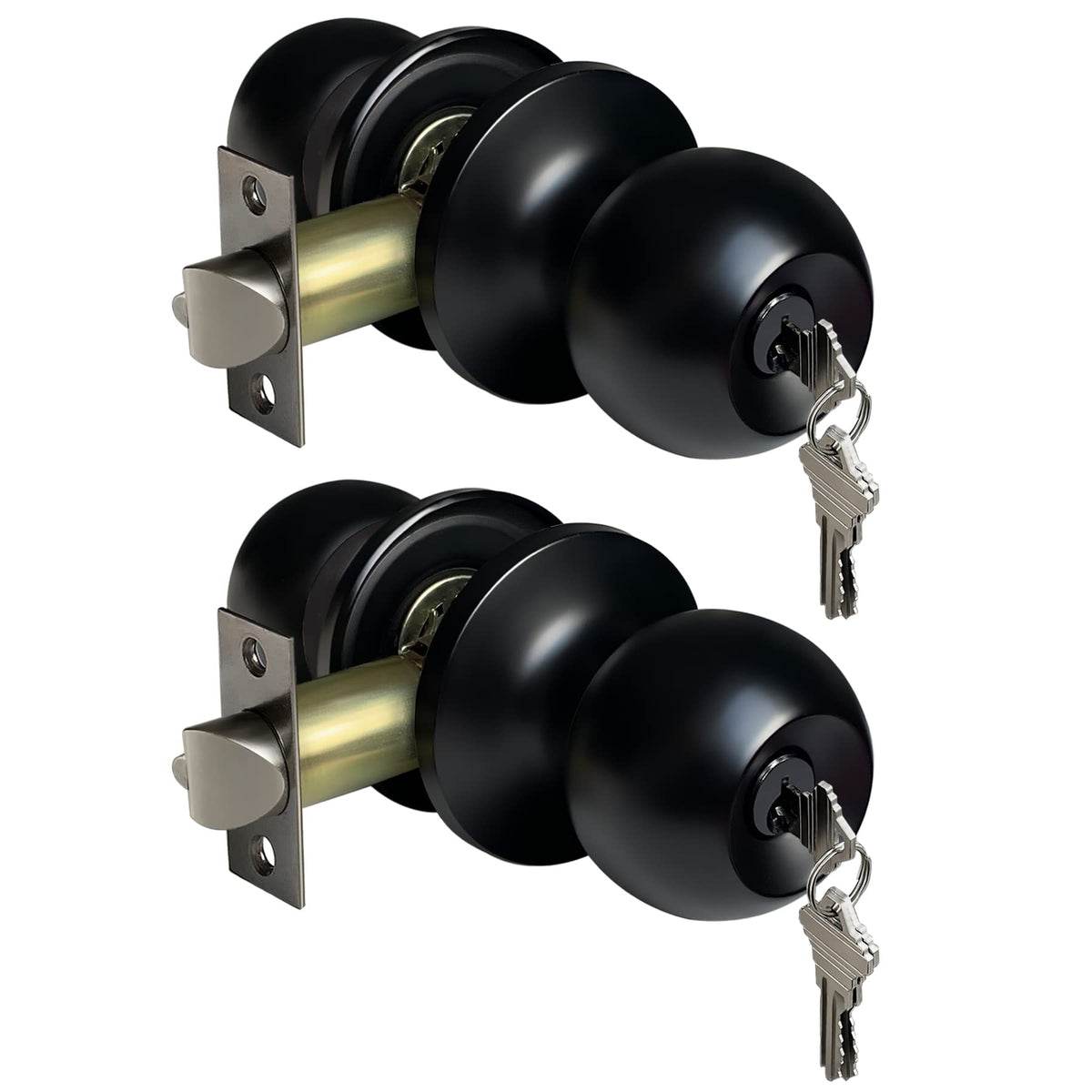BESTTEN Keyed Entry Door Knob with Lock, Heavy Duty Interior and Exterior Door Lock, Standard Ball, Satin Nickel