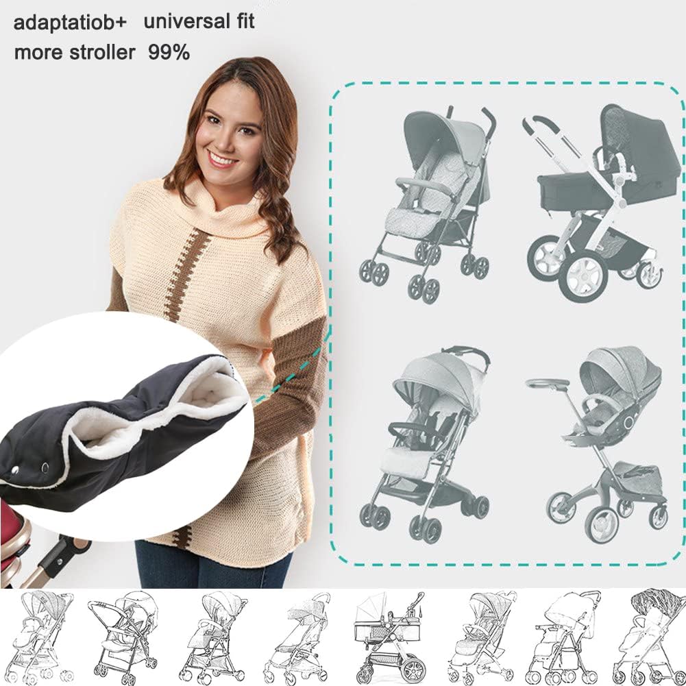 Stroller Fleece Hand Muff,DIAOPROTECT Pram Pushchair Gloves Hand Gloves Waterproof Windproof Breathable Anti-Freeze Extra Thick Warm Winter Baby Stroller Gloves(Black)