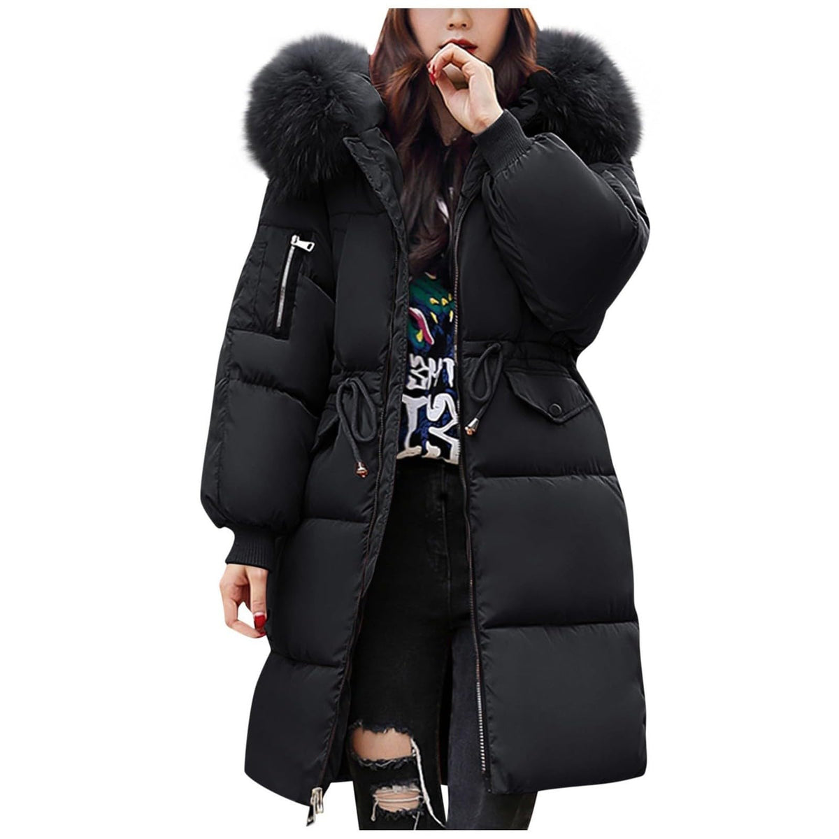 Winter Coats for Women Uk Fleece Jacket Womens Warm Outwear Windproof Plus Size Ladies Trench Coat Baggy Fleece Lined Quilted Puffer Jackets with Hood for Cold Weather