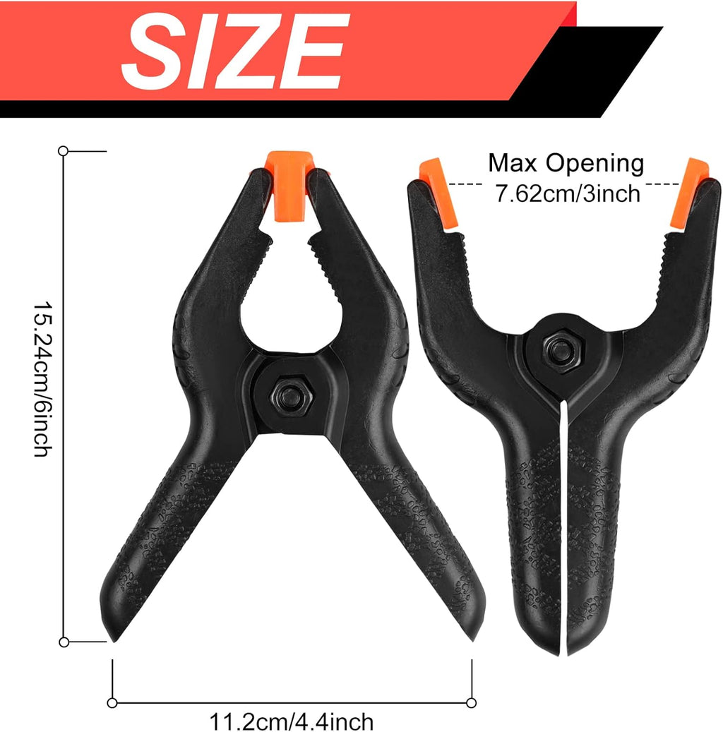 12 Pack Plastic Spring Clamps, 3.5inch Small Heavy Duty Clips for Crafts, Backdrop Stand, Woodworking, Photography Studios (Black)