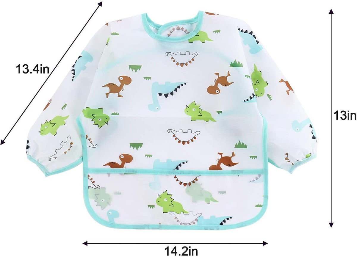 PandaEar 3 Pack Baby Weaning Bibs with Long Sleeves | Waterproof Toddler Bibs 6-24 Months