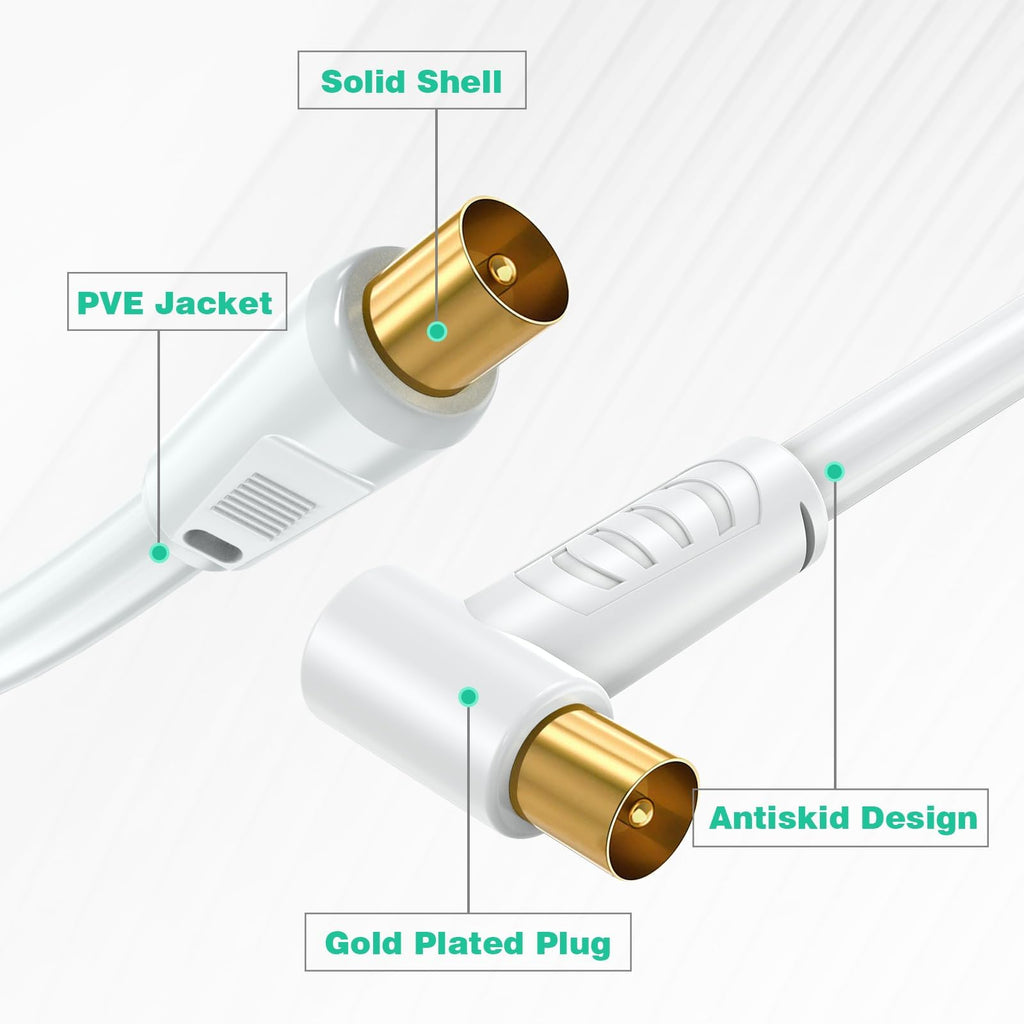 Ancable TV Aerial Cable with Coaxial Adapter 1M White TV Ariel Lead