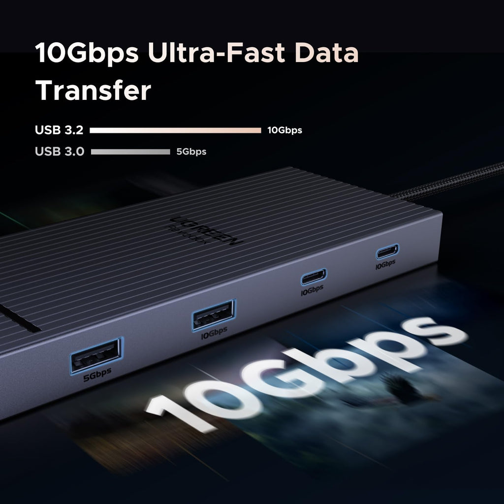 UGREEN Laptop Docking Station Dual Monitor, Dual 4K@60Hz 7-in-1 USB C Hub