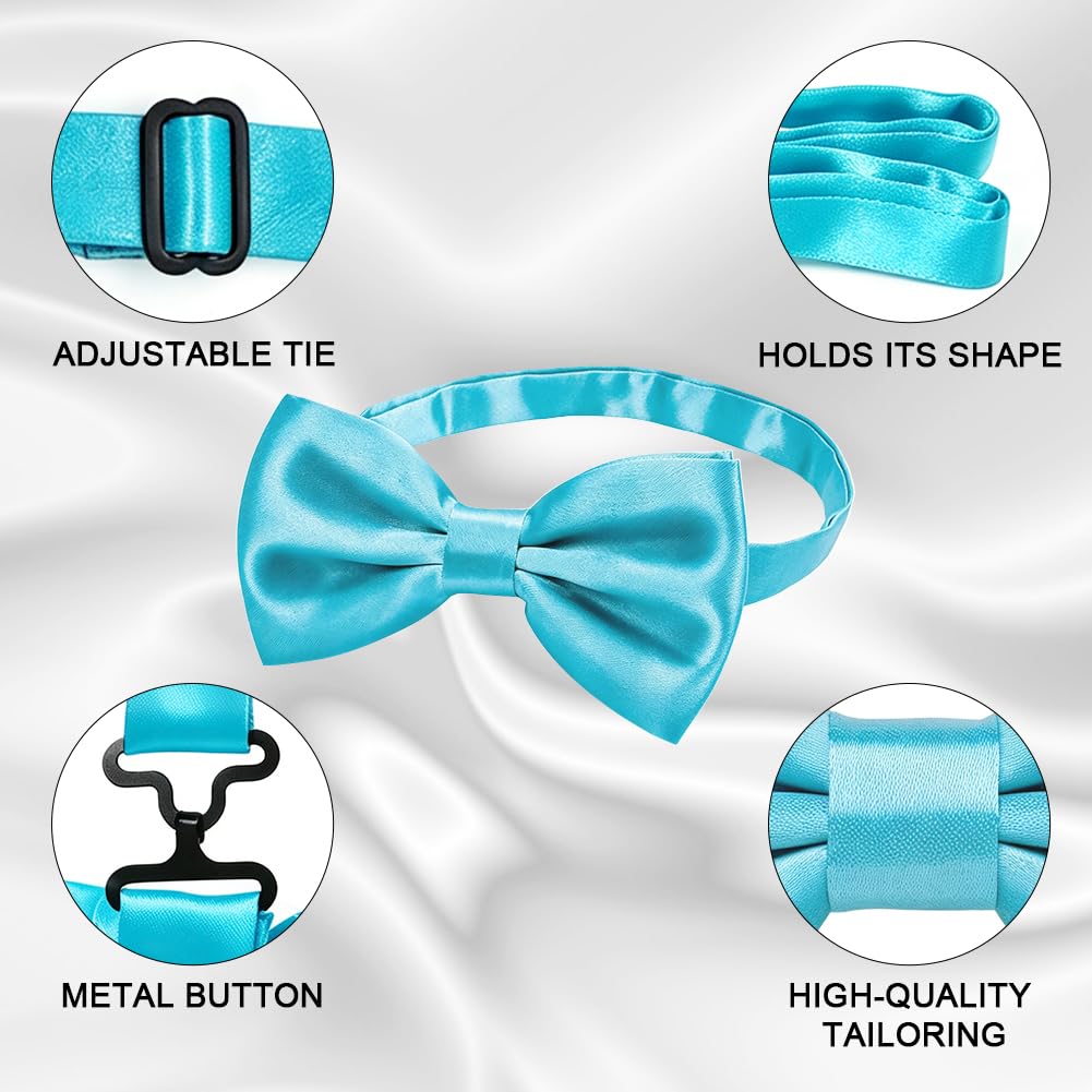 URAQT Men Pre-Tied Solid Satin Bow Tie, Adjustable Formal Bowtie
