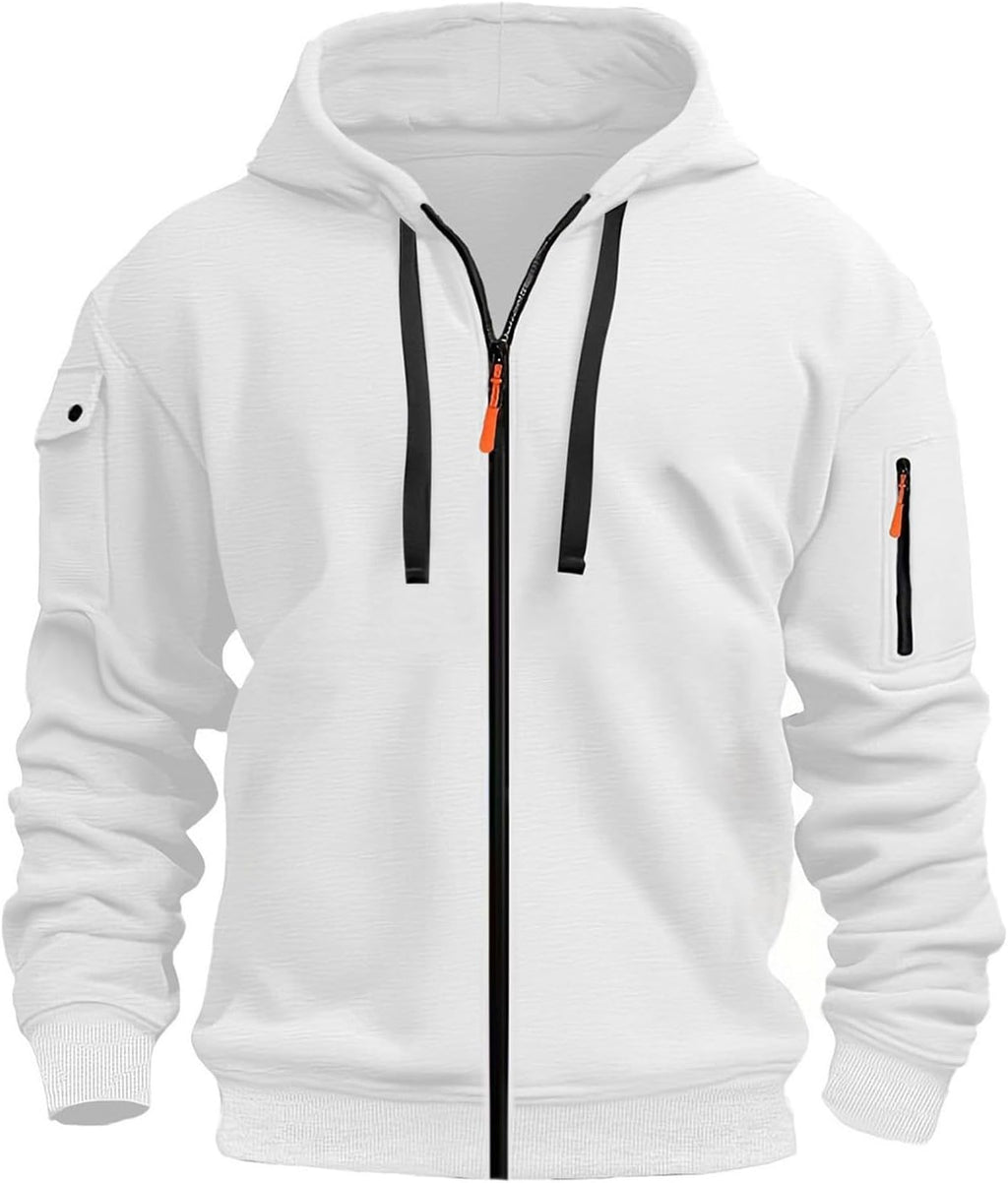 Mens Hoodie Long Sleeve Pullover Zipped with Drawstring Hood and Pocket Cuffed Shirts Hoody Fleece Slim Fit Casual Winter Oversized Hooded Sweatshirts Jacket Streetwear