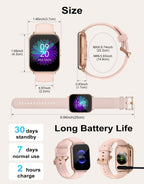 RUIMEN Smart Watch Answer Dial Call,Smart Watches for Women Men 1.85" HD Screen Fitness watch with SpO2 Heart Rate Sleep Monitor Step Counter Waterproof 100+ Sports Mode for Android iOS (2 Bands)