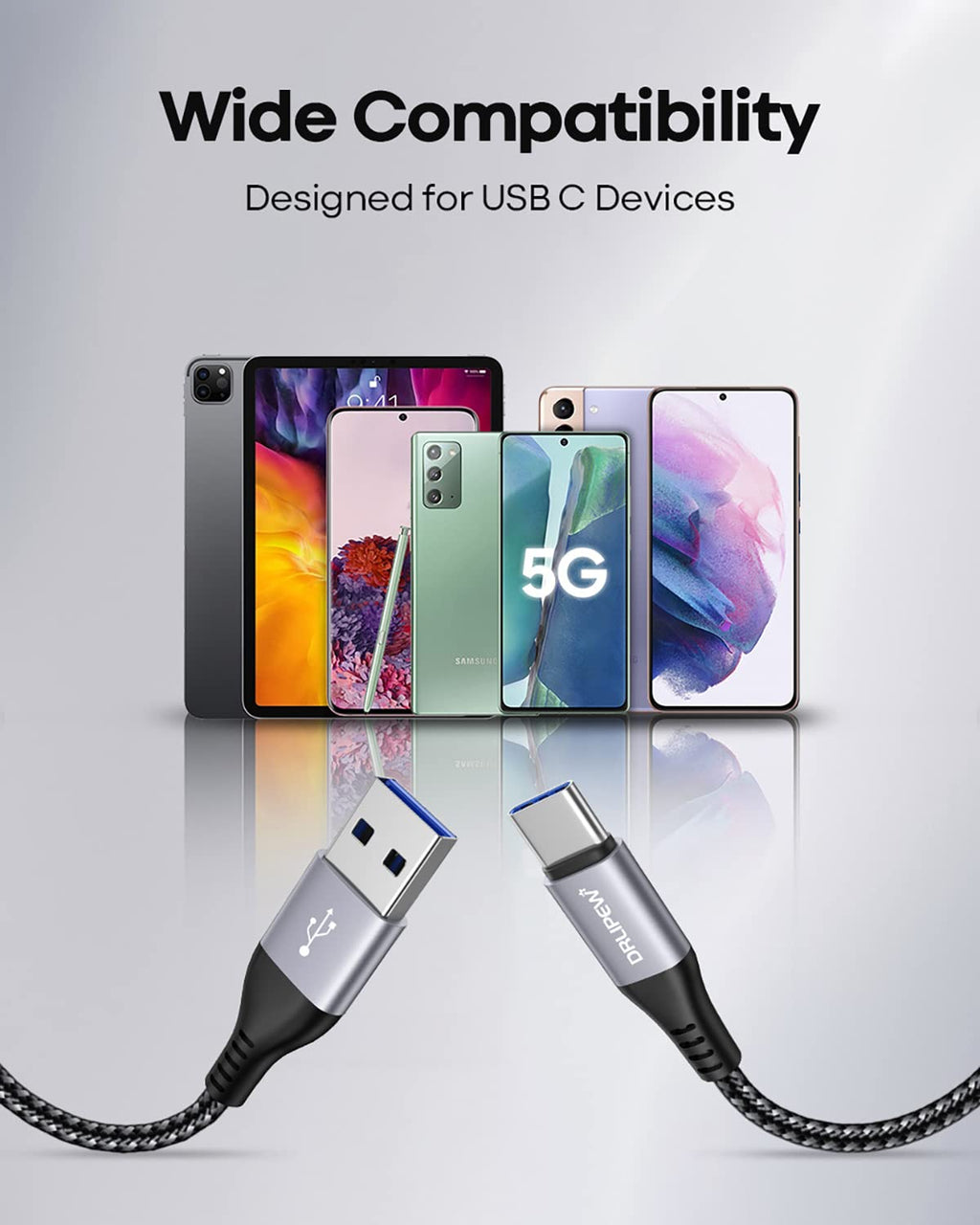 USB to USB C Cable(1M 3-Pack),USB Type C Fast Charger Cable Nylon Braided