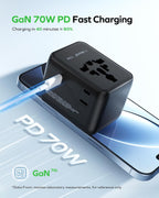 MOMAX Universal Travel Adapter 70W GaN, Travel Plug Adapter for UK/EU/AU/US