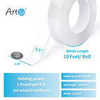 Art3d Double-Sided Tape Heavy Duty (10FT) Mounting Tape, Multipurpose Removable Adhesive Foam Tape, Reusable Transparent Tape for Paste Items, Household