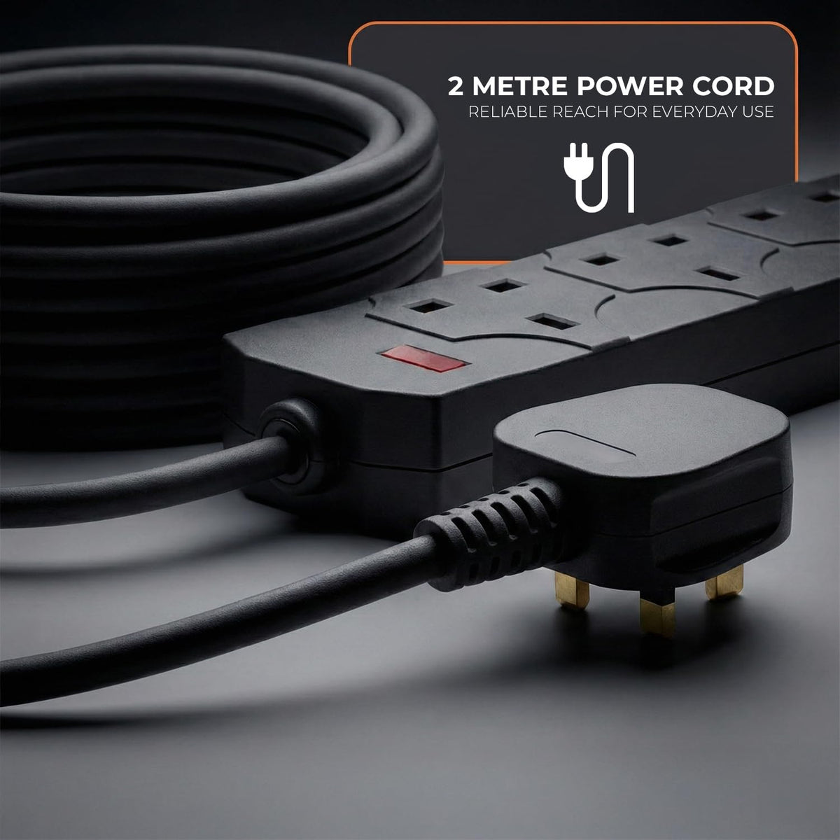 Wolf Power 4 Way Extension Lead, 2 Metre Extension Cable with UK 3 Pin Plug, Multi Socket Power Strip, Wall Mountable, Suitable for Home, Office & Appliances (White, 1 Pack)