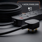 Wolf Power 4 Way Extension Lead, 2 Metre Extension Cable with UK 3 Pin Plug, Multi Socket Power Strip, Wall Mountable, Suitable for Home, Office & Appliances (White, 1 Pack)