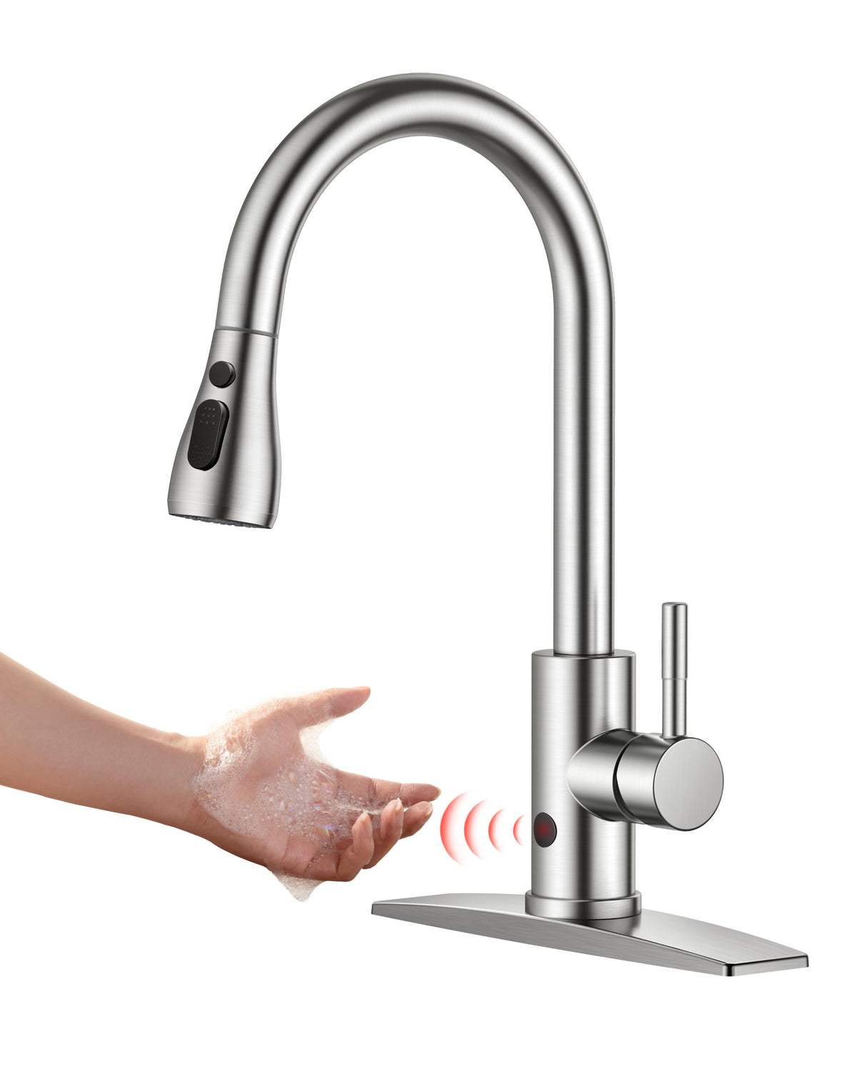 FORIOUS Kitchen Faucet with Cup Washer, Pull Down Sprayer, Brushed Nickel
